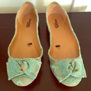 Charlotte Russe aqua blue and tan flats